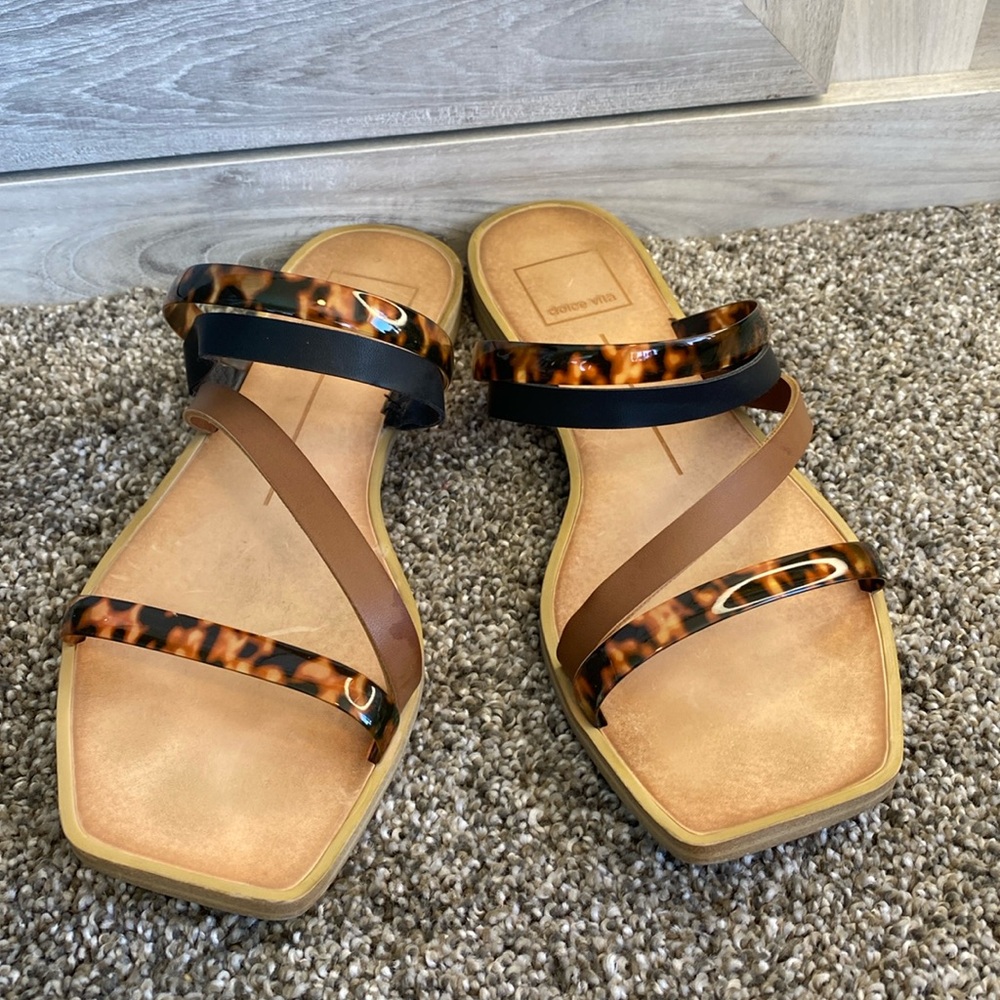 Dolce Vita Tortoiseshell & Brown Multi-Strap Slide Sandals